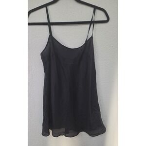 Pure DKNY Silk Camisole Black Sleeveless Scoop Neck Solid Tank Top Slip